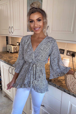 Cream Printed Wrap Top