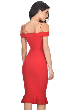 Red Off The Shoulder Fishtail Dress