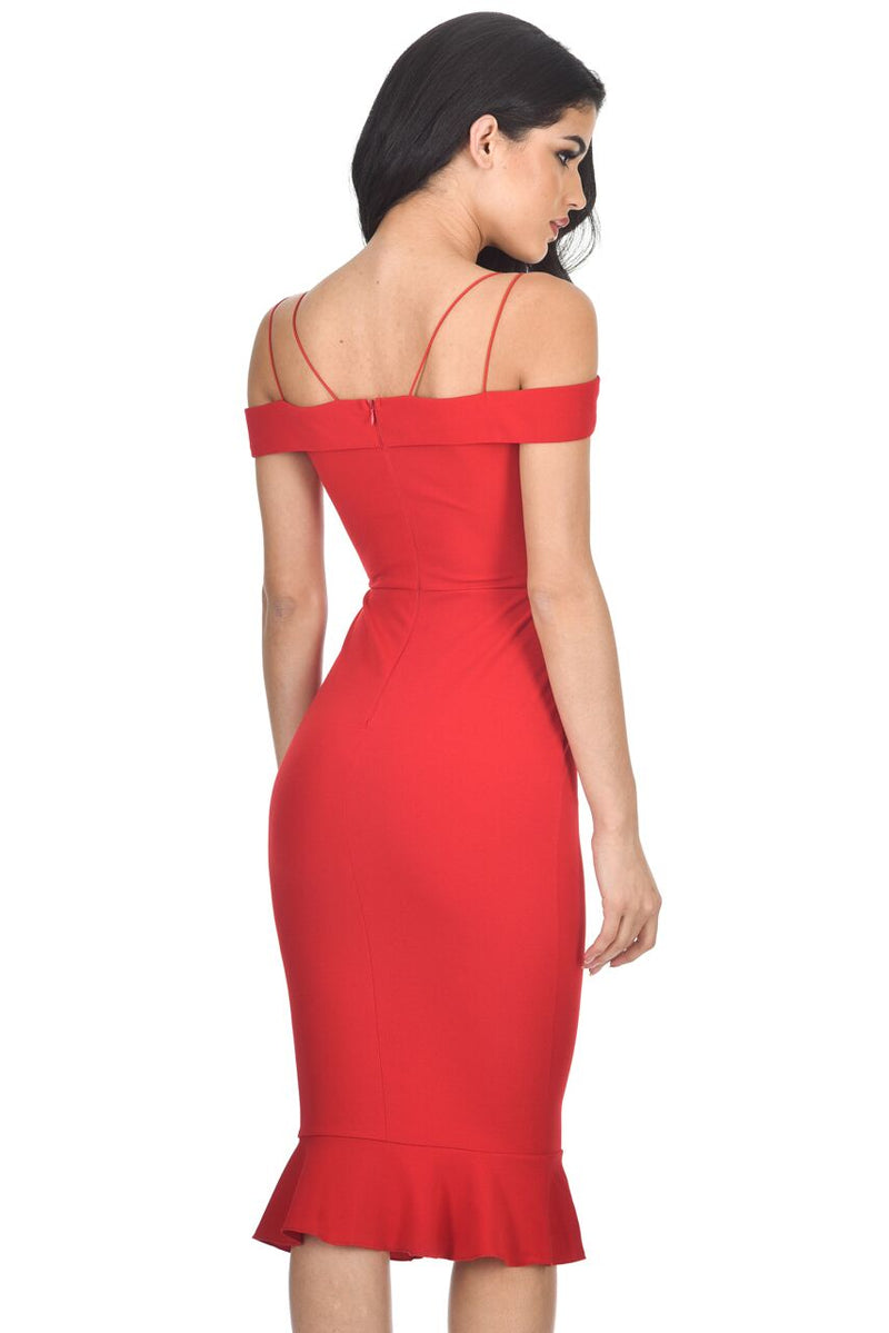Red Off The Shoulder Fishtail Dress