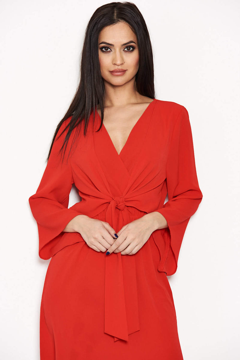 Red Tie Front Day Dress