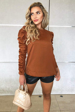 Rust Ruched Long Sleeve Top