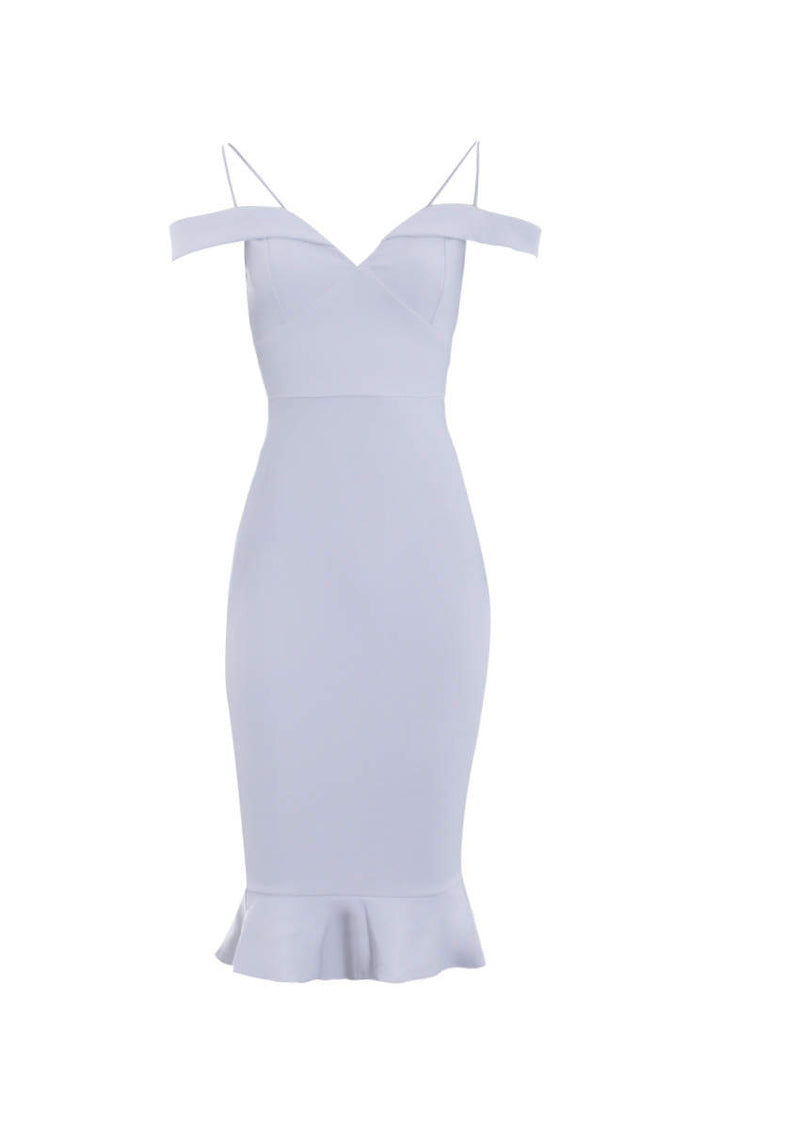 Silver Off The Shoulder Fishtail Dress