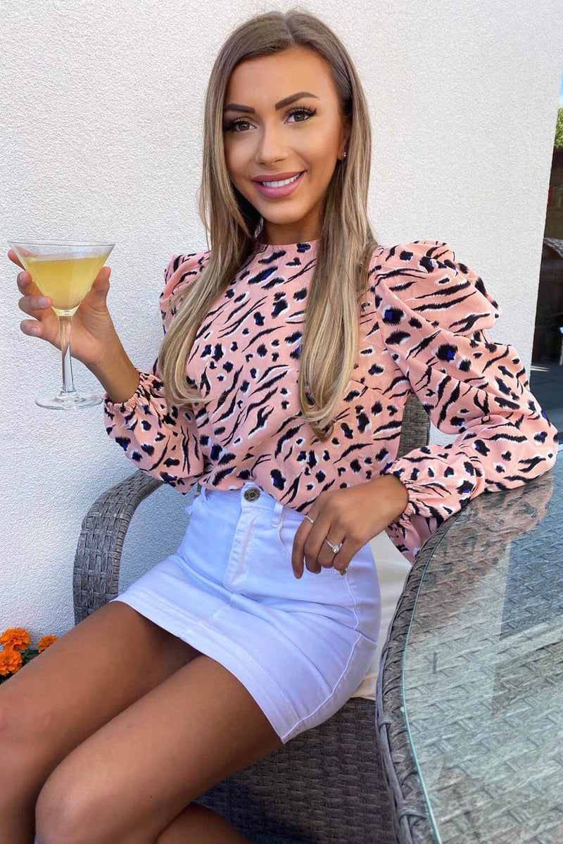 Pink Printed Puff Sleeve Top