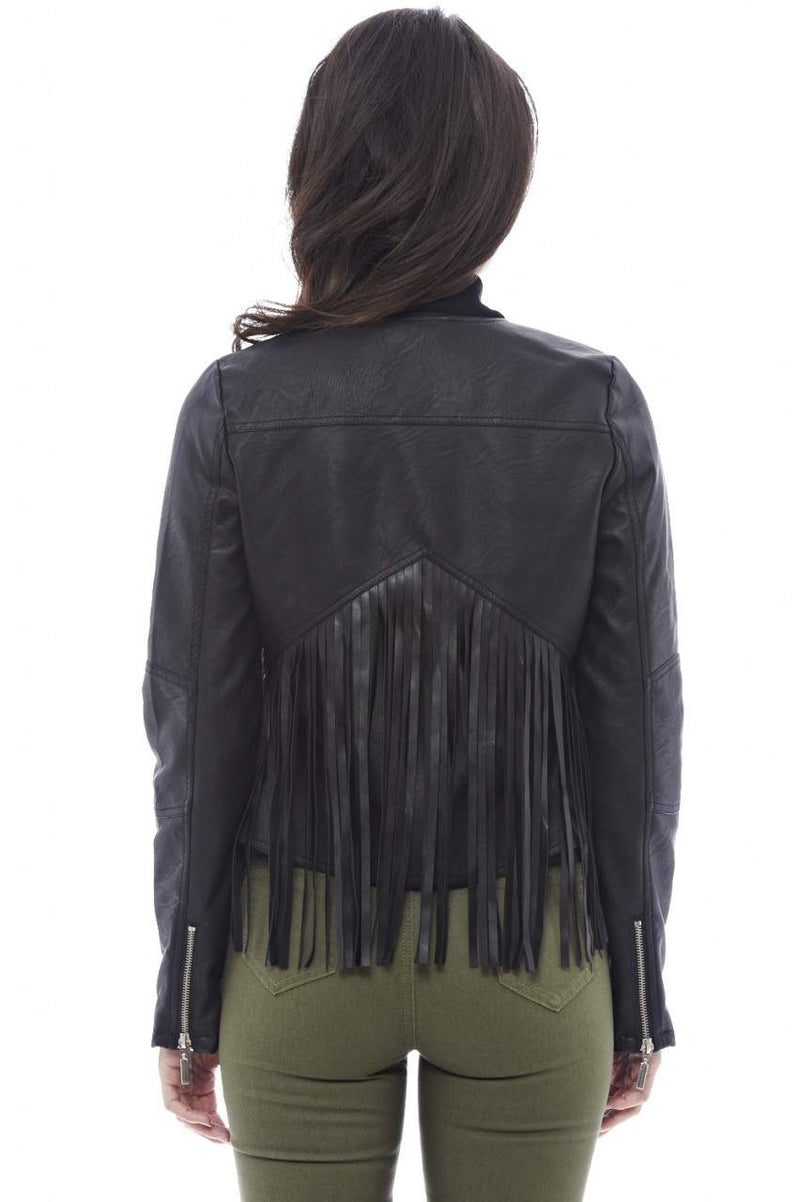 Cropped Leather Tassel Jacket