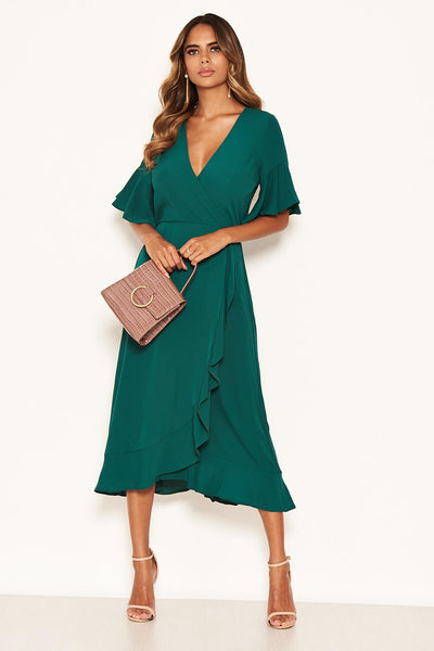 teal dress with gold shoes Midi | Teal Frill Sleeve Midi Dress Leos Imports Puerto Rican, this refined design transitions 2025 Short-2 AI Color:Blue Marine