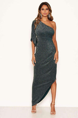 Teal Sparkle One Shoulder Dress