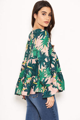 Tropical Printed Peplum Tiered Top