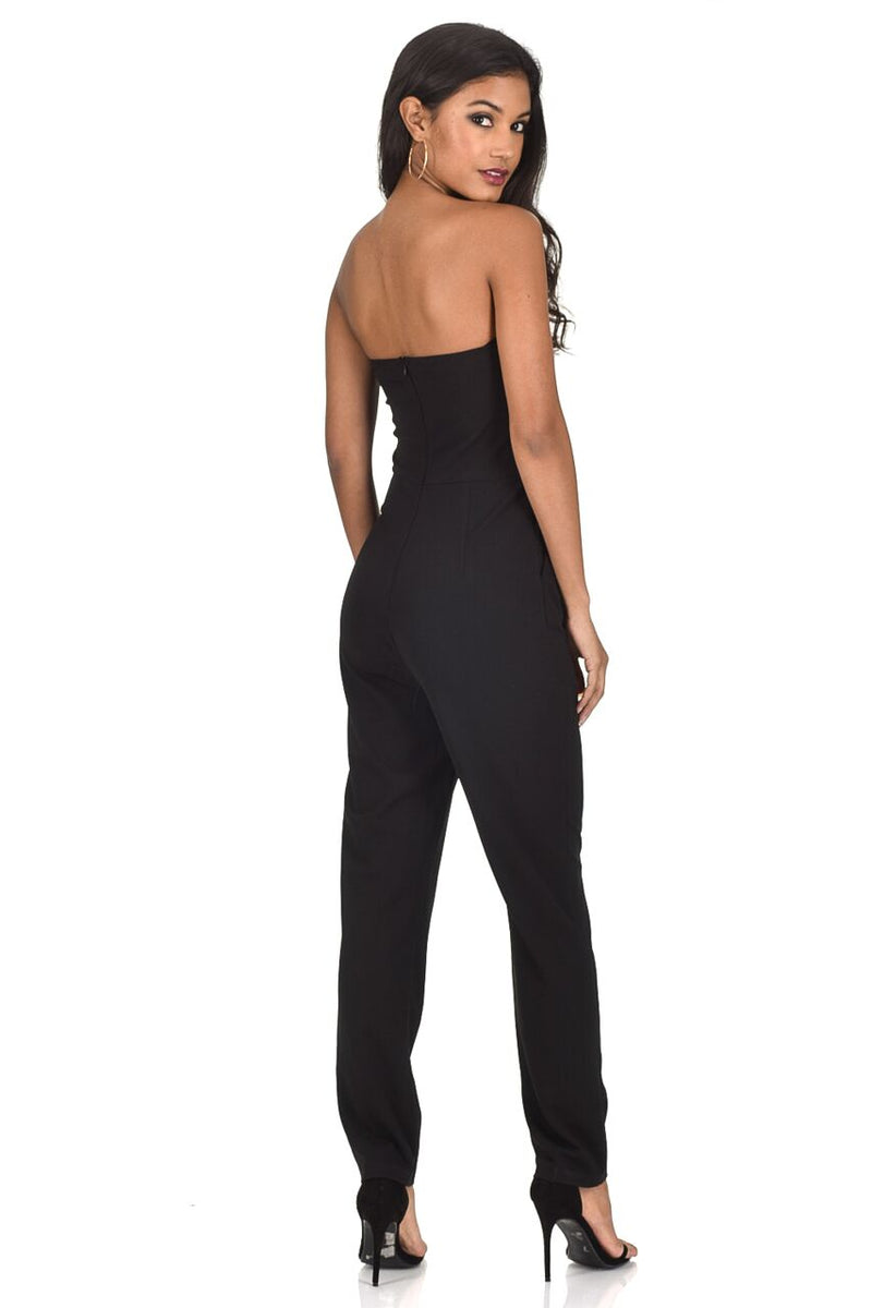 Black Strapless Lace Embellished Jumpsuit