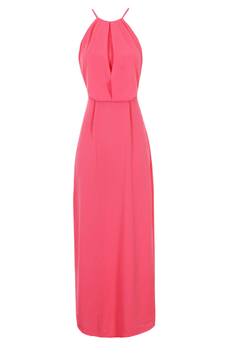 Coral Halterneck Strappy Lace Detail Maxi Dress