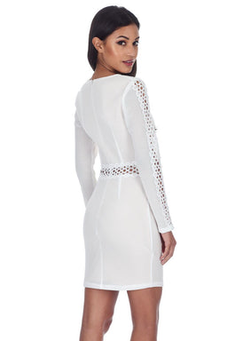 Cream Mesh Sleeves With Crochet Detailing Mini Dress