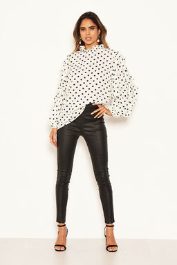 Cream Polka Dot Frill Sleeve Top