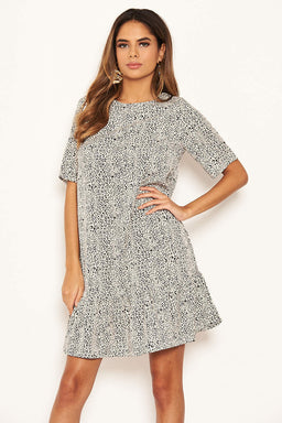 Cream Printed Frill Hem T-Shirt Dress