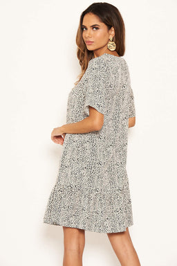 Cream Printed Frill Hem T-Shirt Dress