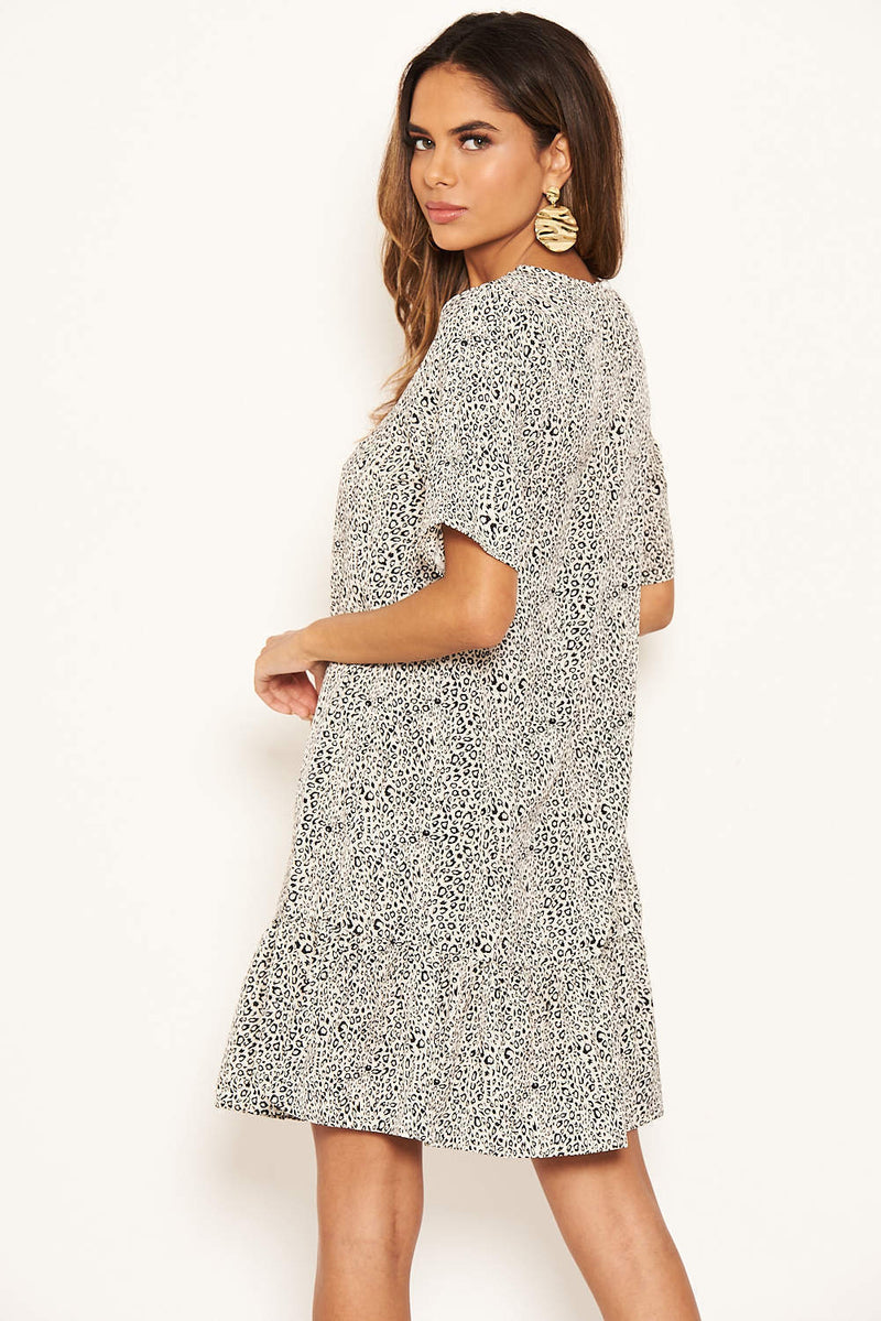 Cream Printed Frill Hem T-Shirt Dress