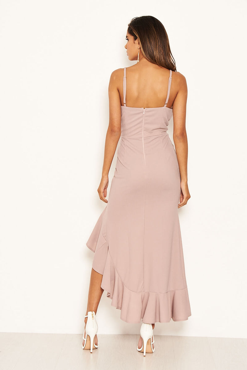 Mushroom Asymmetric Frill Hem Midi Dress