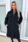 Black Oversized Teddy Faux Fur Front Pocket Coat