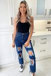 Dark Wash Distressed Mom Jeans