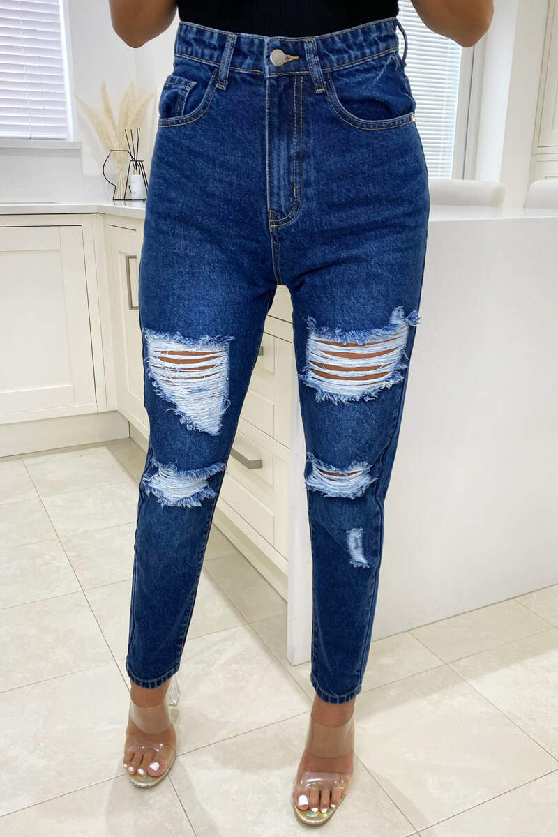 Dark Wash Ripped Slim Fit Jeans