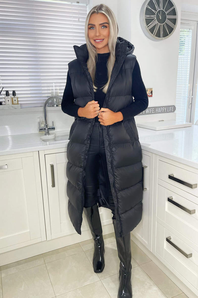 Black Zip Up Hooded Gilet