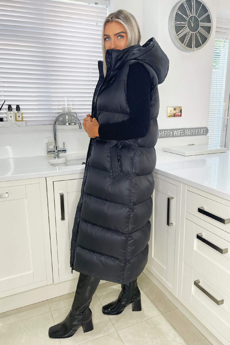 Black Zip Up Hooded Gilet