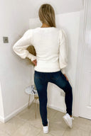 Cream Square Neck Fluffy Knitted Jumper