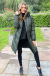 Khaki Long-Line Padded Coat