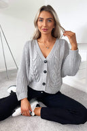 Grey Cable Knit Detail Cardigan