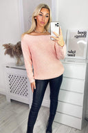 Blush Off The Shoulder Fluffy Jumper