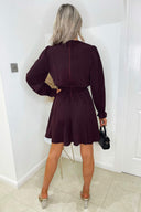 Plum Wrap Over Belted Skater Dress