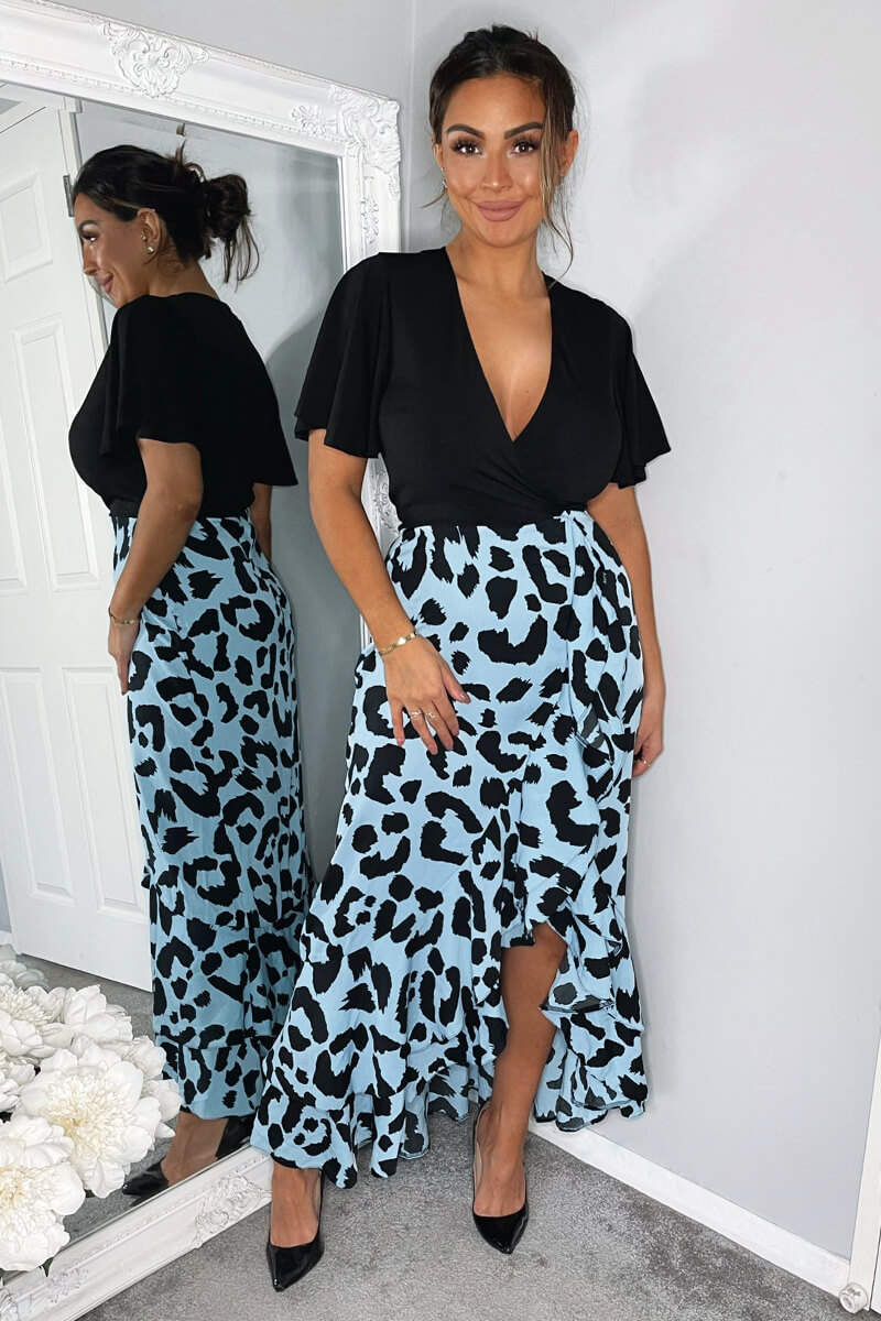 Blue Animal Printed 2 in 1 Midi Dress