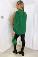 Green Ruffle High Neck Long Sleeve Top