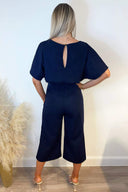 Navy Tie Waist Short Sleeve Culotte Jumpsuit