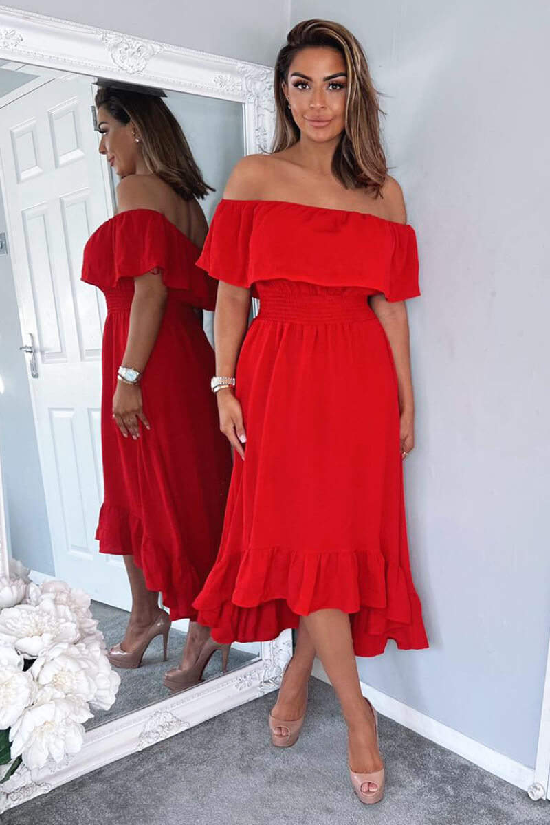 Red Bardot Style Midi Dress AX Paris US