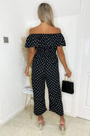 Black And White Polka Dot Bardot Jumpsuit