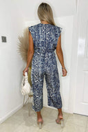 Blue Snake Print Culotte Jumpsuit