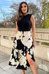 Black and Cream Large Floral Print 2 in 1 Dress