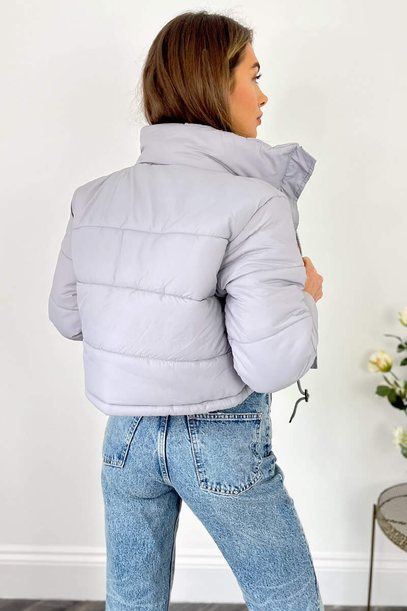 Light Grey Cropped Puffer Jacket