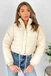 Beige Cropped Puffer Jacket