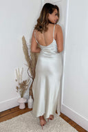 Oyster Satin Cowl Neck Midi Dress