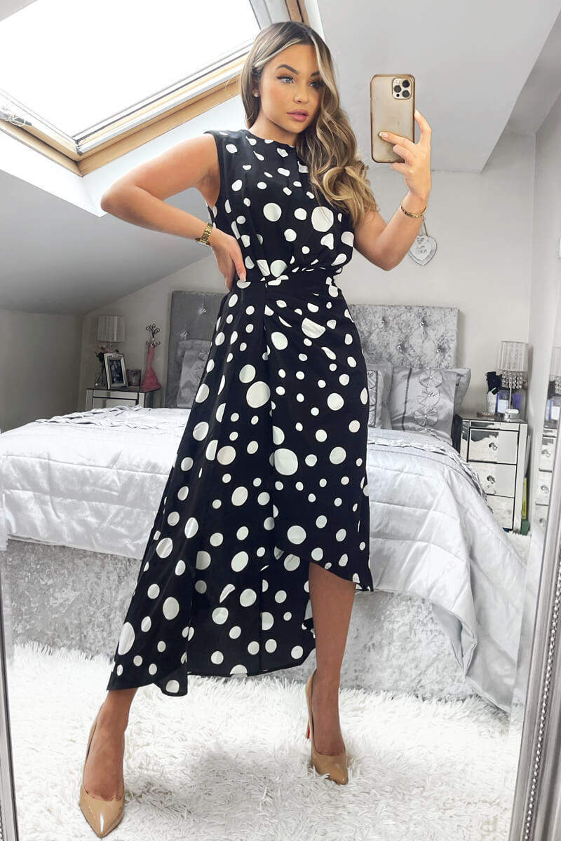 Black And White Polka Dot Gathered Midi Dress – AX Paris US