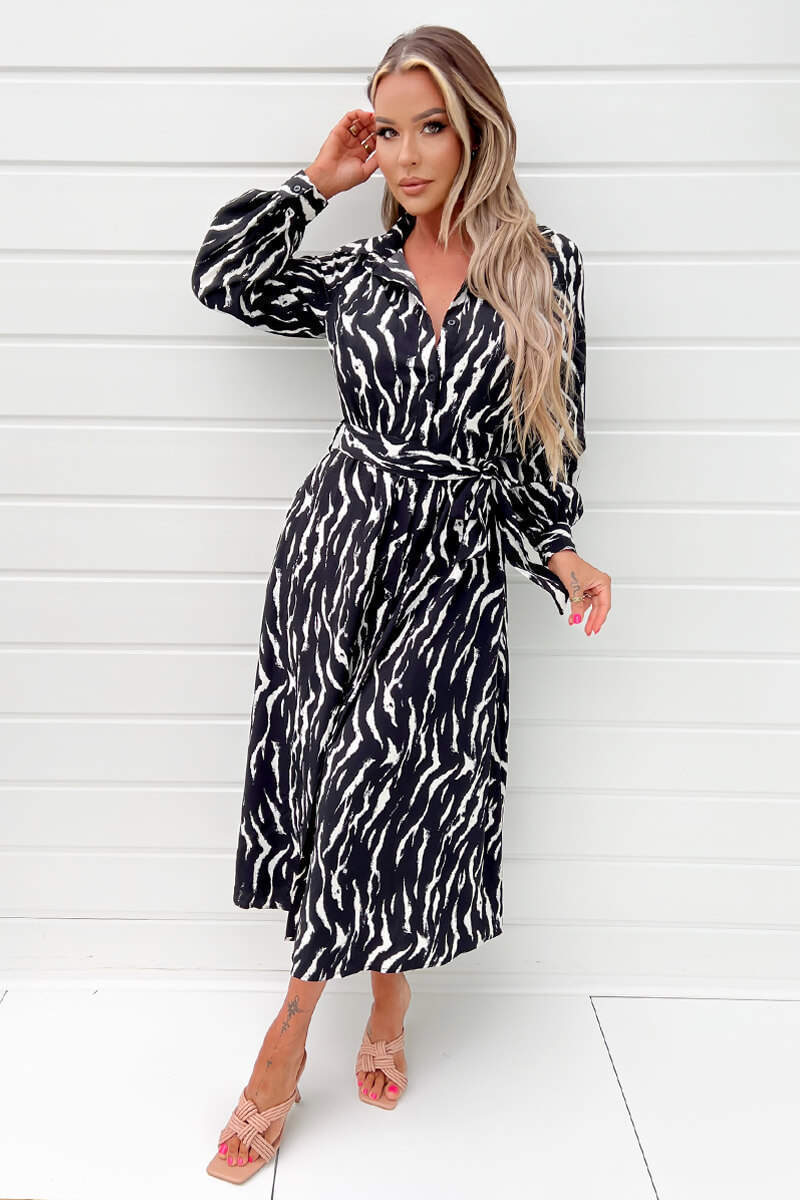 blue dress for baby girl Black and White Color Block Shirt Dress - Work Dress main image 0