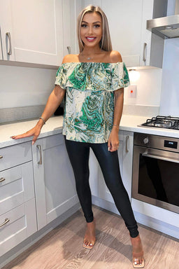 Green Marble Print Bardot Top