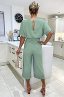 Duck Egg Tie Waist Short Sleeve Culotte Jumpsuit