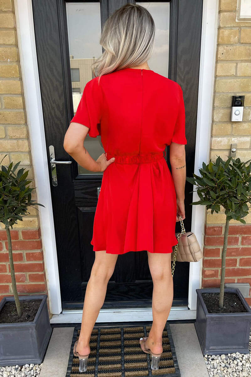 red skater dress short sleeve Red Short Sleeve Midi Dress - All Dresses