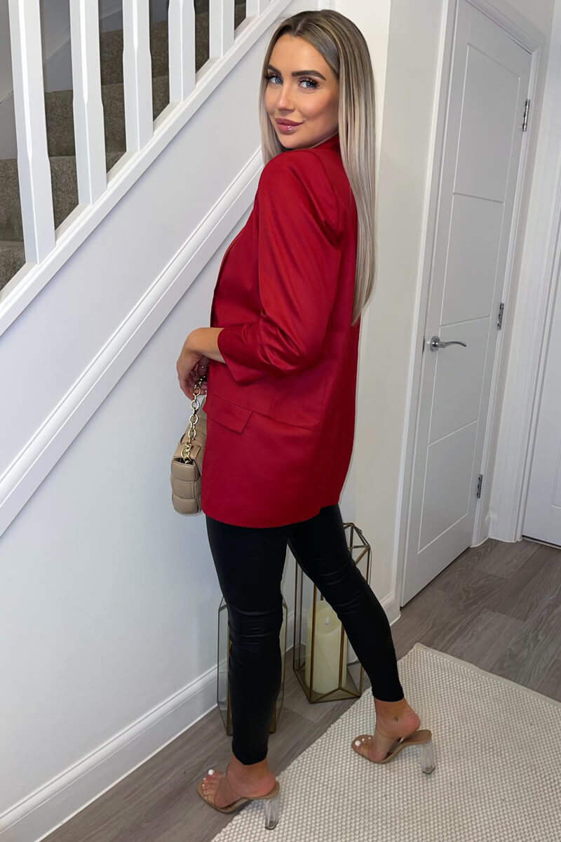 Red Ruched Sleeve Blazer