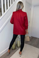 Red Ruched Sleeve Blazer