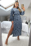 Blue Dot Printed Elasticated Waist Midi Dress