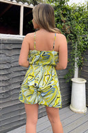Lime Printed High Neck Playsuit