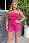 Cerise Plisse Bardot Playsuit