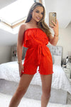 Orange Plisse Bardot Playsuit